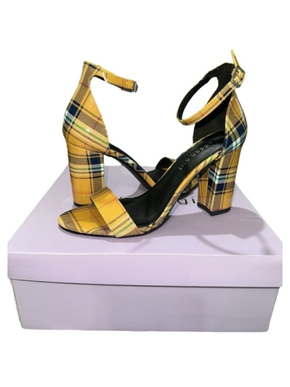 Women’s Madden Girl Blue/Yellow Plaid Heels - 7